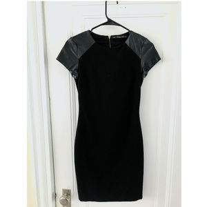 Black Zara Dress Faux Leather Sleeves XS